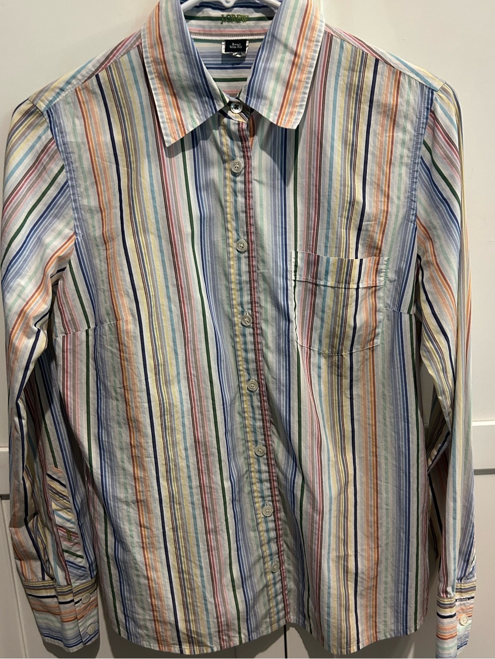 Vintage J.Crew, festive striped slim fit cotton Oxford blouse size small